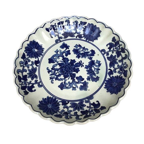 Unmarked Other - Vintage Large 10.5 Dark Blue White Floral Asian Plate Stoneware Charger Plate